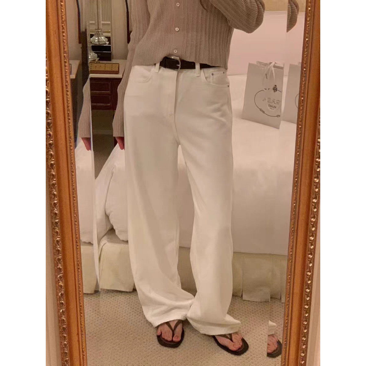 秒发！OUNCE纯色休闲长裤2025秋韩国气质高腰宽松显瘦直筒牛仔裤