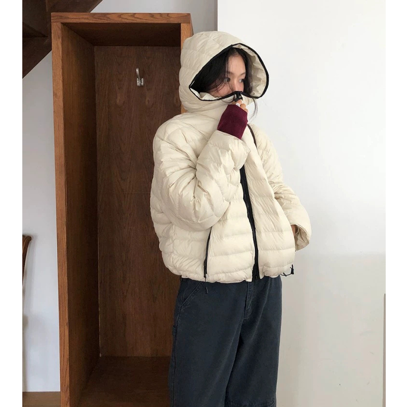 陆续！90鸭绒排骨羽绒服25冬新款韩国宽松休闲撞色拼边连帽外套女