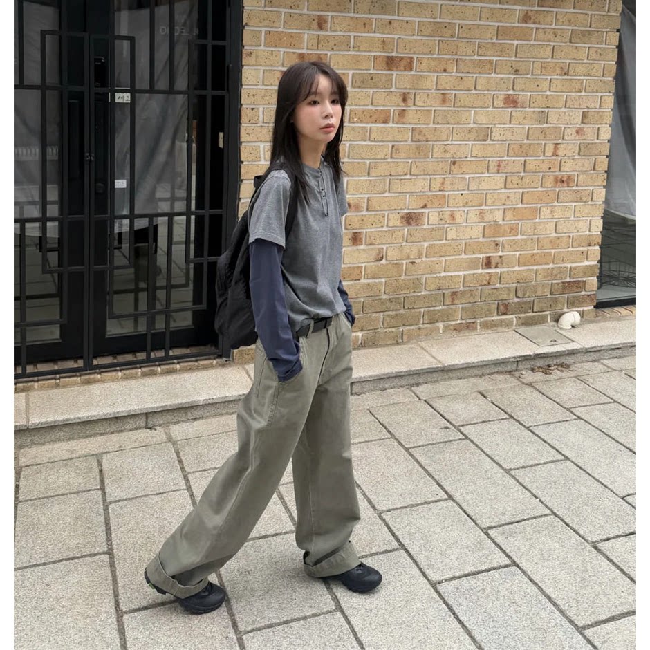 Low家复古做旧水洗工装裤韩国设计师2026秋季新款口袋休闲长裤女