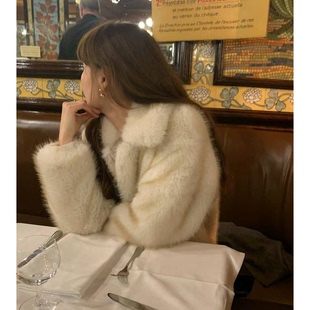 秒发 毛绒外套25秋韩国休闲保暖奢华感翻领毛毛上衣女 OUNCE短款