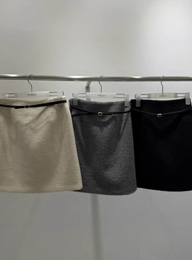 秒发！万能百搭款25冬韩国气质优雅高腰显瘦纯色A字羊毛半身短裙