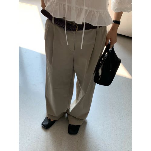 OUNCE通勤OL风纯色休闲裤女韩国26秋新款宽松百搭高腰直筒长裤子