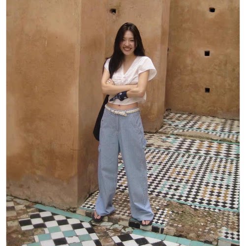 tannat工装风休闲裤女韩国26夏新款高腰显瘦阔腿直筒牛仔裤长裤子