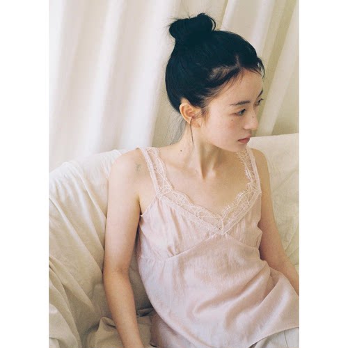 现货！天丝蕾丝V领吊带背心韩国snugnook法式宽松内搭短款上衣女