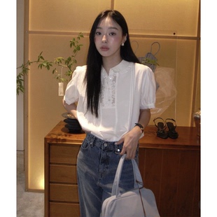 现货！章若楠同款短袖衬衫韩国26夏季新款smoothmood娃娃领上衣女