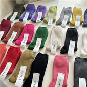 秒发 韩国进口ET A女士2025春秋冬简约纯色螺纹堆堆袜中筒棉袜子