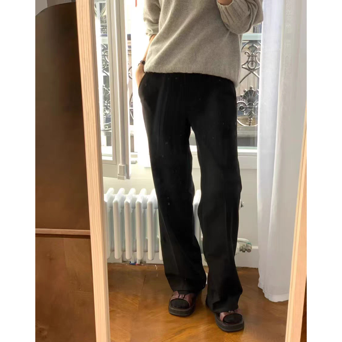 秒发！高智感25秋韩国OUNCE高腰显瘦通勤纯色直筒西装裤垂感长裤