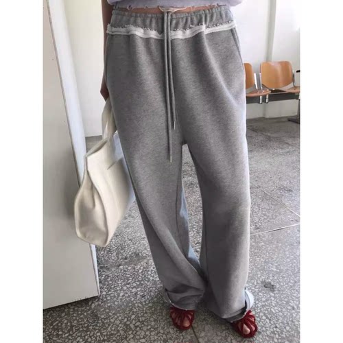 拼接设计感休闲卫裤女韩国26春新款we are高腰抽绳宽松直筒长裤子