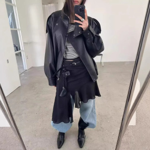 vus气质立领短款 酷飒时尚 新品 夹克女 感机车皮衣外套韩国26春季