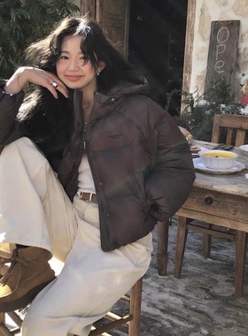 秒发！fever同款羽绒服韩国设计师25冬新款连帽拉链90鸭绒外套女