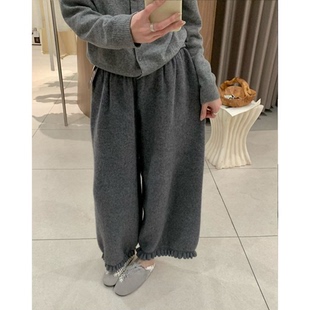 女 韩国设计师25秋冬宽松加厚花边休闲灯笼裤 陆续 浣熊羊毛花苞裤
