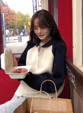 秒发！OUNCE减龄插肩袖毛衣韩国25冬新款翻领100羊毛针织开衫外套