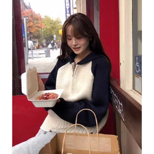 翻领100羊毛针织开衫 毛衣韩国25冬新款 外套 OUNCE减龄插肩袖 秒发