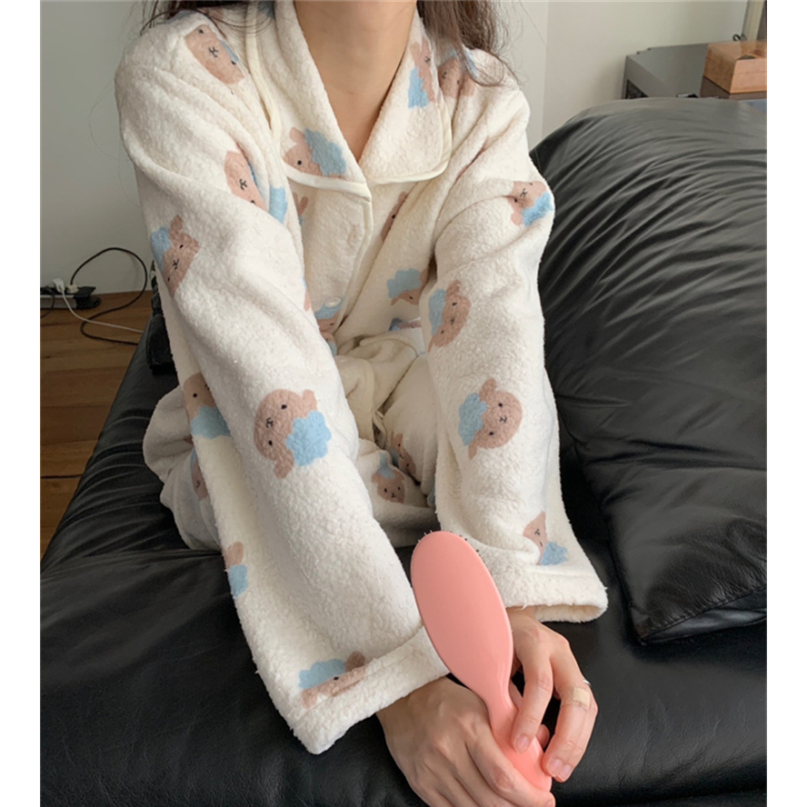 秒发！章若楠同款动物印花睡衣韩国2025冬季软糯减龄可爱毛绒套装