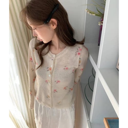 秒发！韩国morethanyesterday早秋新款法式复古碎花开衫外套女