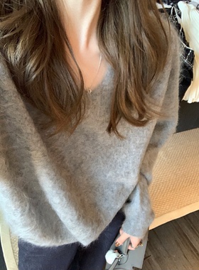 现货！重工奢感拉绒羊毛针织衫25秋冬韩国软糯好穿V领羊绒毛衣女
