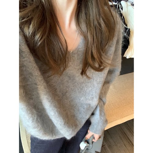 陆续！重工奢感拉绒羊毛针织衫25秋冬韩国软糯好穿V领羊绒毛衣女