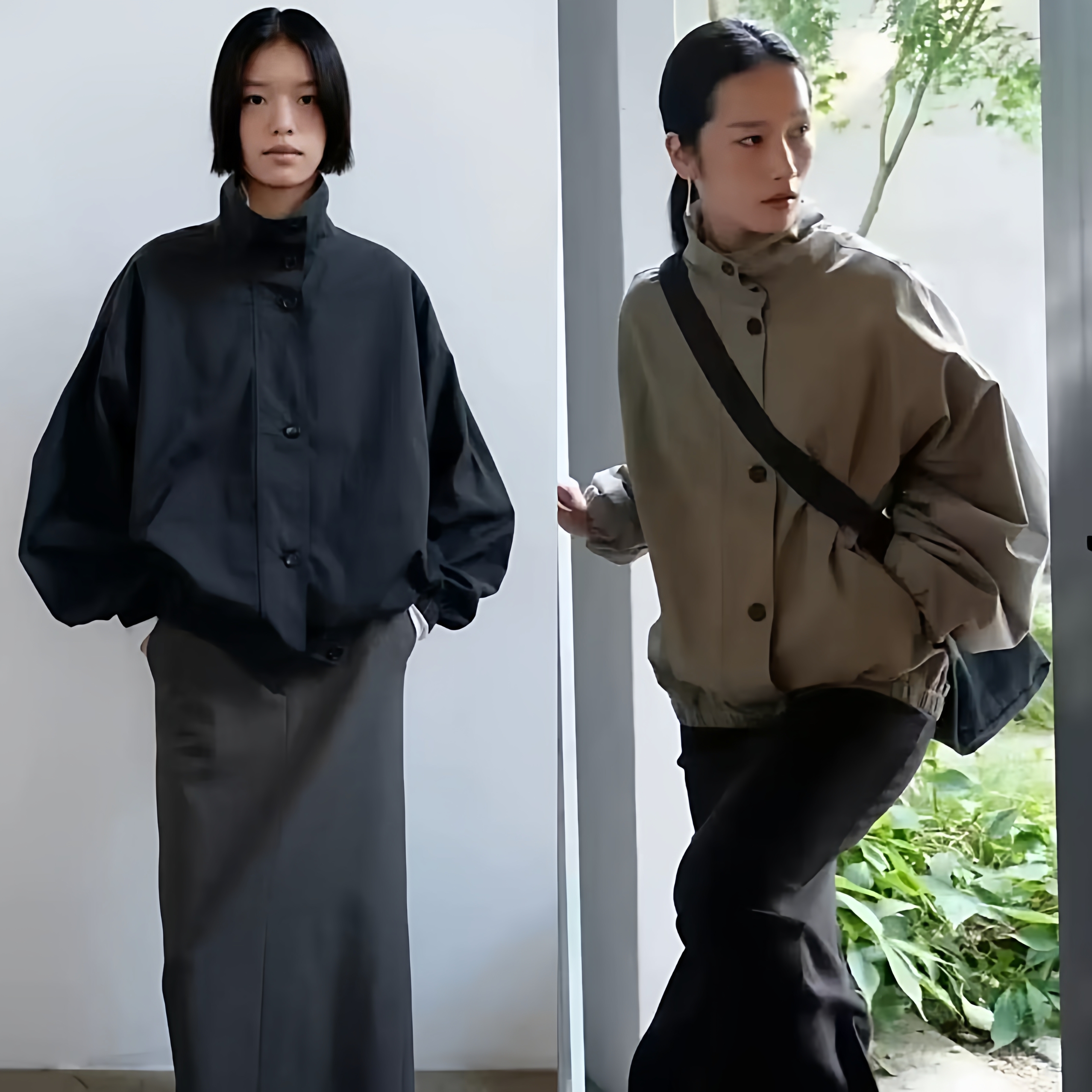 陆续!酷飒穿搭韩国设计师25秋monoha立领纽扣宽松纯色夹克外套女