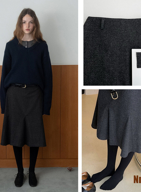 秒发！法式褶皱鱼尾裙25冬韩国设计师smo*thmood百搭中长半身裙女