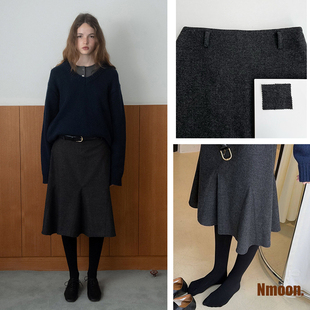 秒发！法式褶皱鱼尾裙25冬韩国设计师smo*thmood百搭中长半身裙女