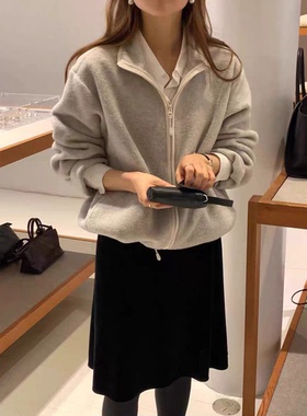 秒发！OUNCE黑色丝绒半身裙韩国东大门25冬新款纯色简约中长裙女