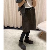 秒发 OUNCE高腰半身裙韩国25冬新款 气质显瘦杂色50羊毛中长半裙
