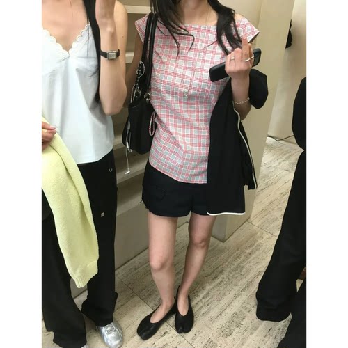 现货！呼吸家breathe韩系圆领无袖上衣夏季新款格纹/条纹背心女