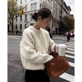 新款 秒发 复古设计感麻花毛衣25冬季 韩国纯色圆领套头针织上衣女