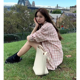 上衣女 韩国慵懒氛围感宽松翻领单排扣长袖 OUNCE格纹衬衫 26春新款