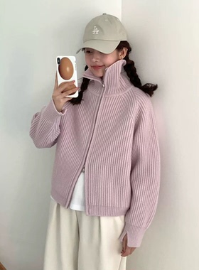 秒发！双拉链高领针织毛衣25冬韩国egg鸡蛋松弛感羊毛开衫外套女