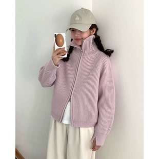 秒发 外套女 双拉链高领针织毛衣25冬韩国egg鸡蛋松弛感羊毛开衫