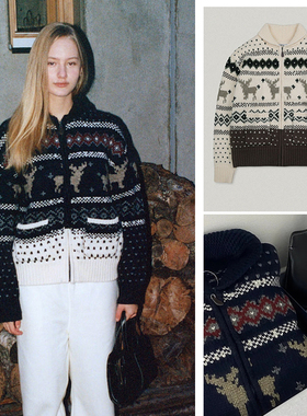 陆续！孙怡李溪芮同款韩国2026新款fol*ua麋鹿提花针织毛衣外套女