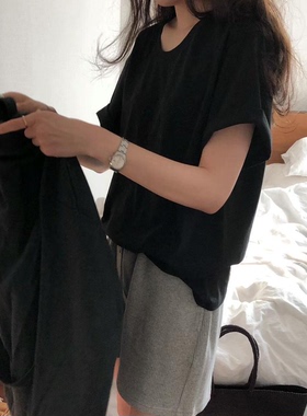 秒发！闭眼入ounce韩国基础款休闲百搭薄款宽松大码棉质短袖T恤女