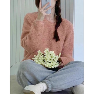 韩国ou ～春新款 moment含羊毛圆领糖果色针织毛衣女 超甜 秒发