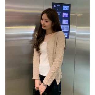 外套女 韩国温柔纯色圆领单排扣褶皱长袖 OUNCE木耳边开衫 26春新款