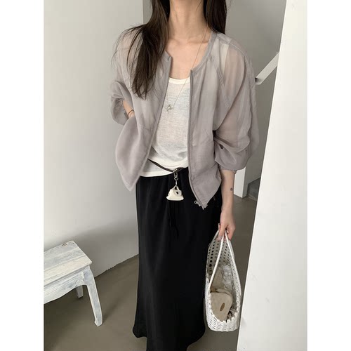 秒发！Lunoia正品韩系两件套26春夏新款微透拉链开衫鱼尾半身裙女