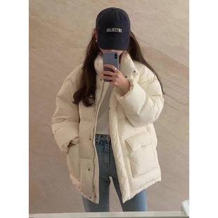 秒发 宽松简约纯色立领短外套女 OUNCE90白鸭绒羽绒服韩国25冬季