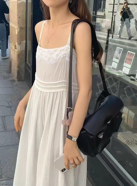 现货！温柔天花板OUNCE蕾丝花边吊带裙韩国26夏白色连衣裙长裙女