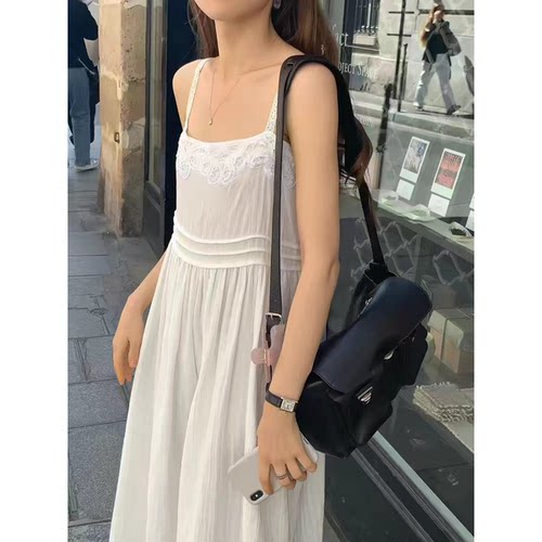 温柔天花板OUNCE蕾丝花边吊带裙韩国26夏季新款白色连衣裙长裙女