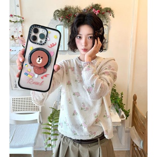 毛衣罩衫 现货 韩国设计师羊毛长袖 26春新款 女 甜美软糯碎花针织衫