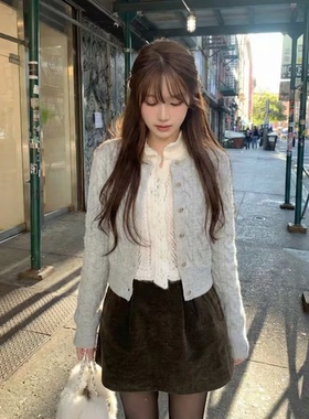 陆续！气质温柔复古麻花毛衣25冬韩国含羊毛圆领针织开衫半身裙女