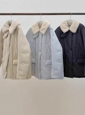 秒发！ER*ME工装风羽绒服韩国25冬新款翻领新国标90白鸭绒外套女