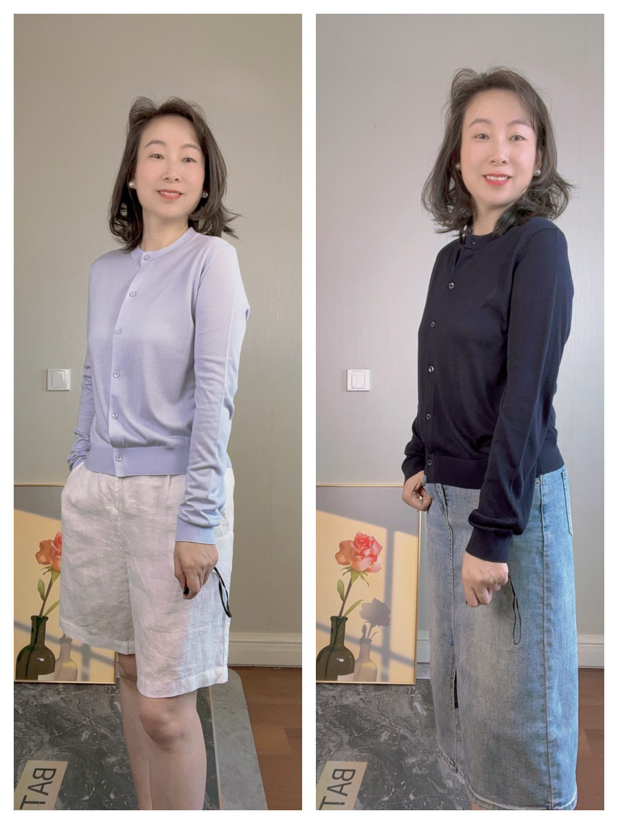 6128 100%桑蚕丝精纺120支春夏薄款重磅真丝圆领长袖款针织开衫