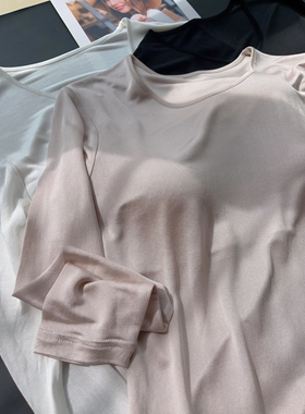 3629秋冬100%桑蚕丝真丝圆领长袖免穿内衣保暖打底上衣女士秋衣