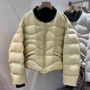 短款小个子羽绒服女新款韩系洋气针织领落肩减龄90白鸭绒外套冬装