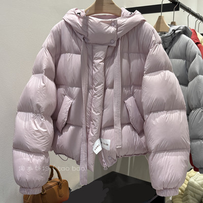 韩版锦纶短款连帽小个子羽绒服女