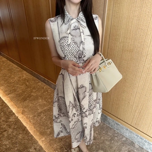 高端无袖 代购 印花棉纺连衣裙 韩国正品