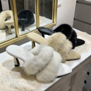 水钻 细跟凉鞋 韩国东大门代购 秋冬貂毛露趾高跟鞋