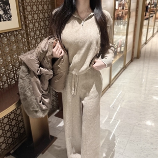韩国东大门代购针织开衫阔腿裤套装鹅绒马甲羽绒服