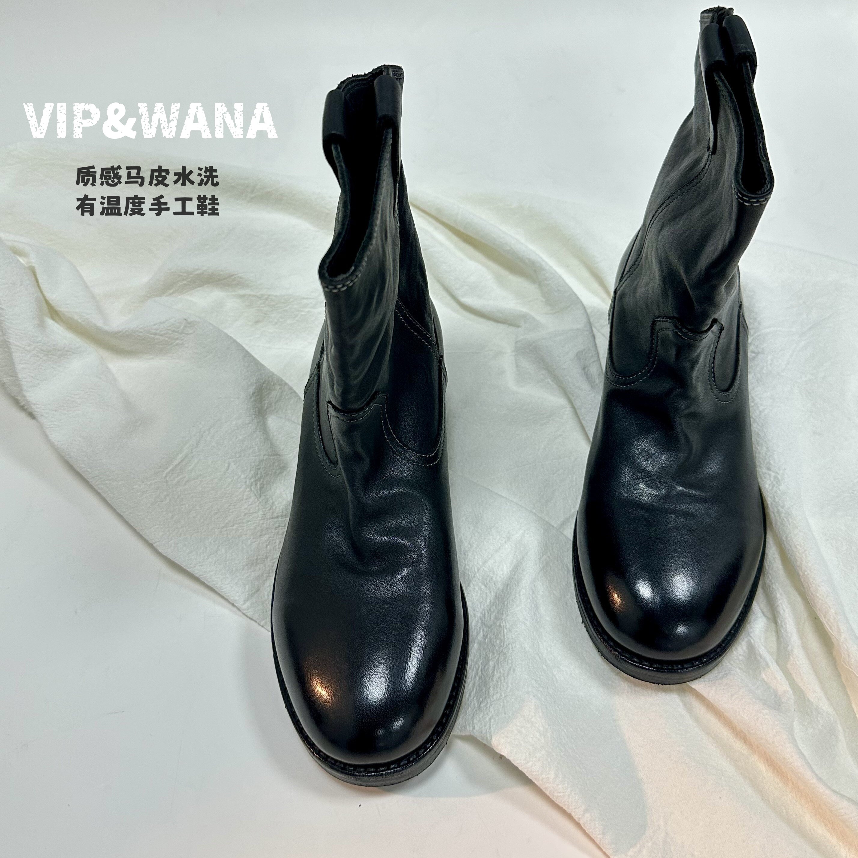 维普瓦纳2025新款水洗复古马皮靴